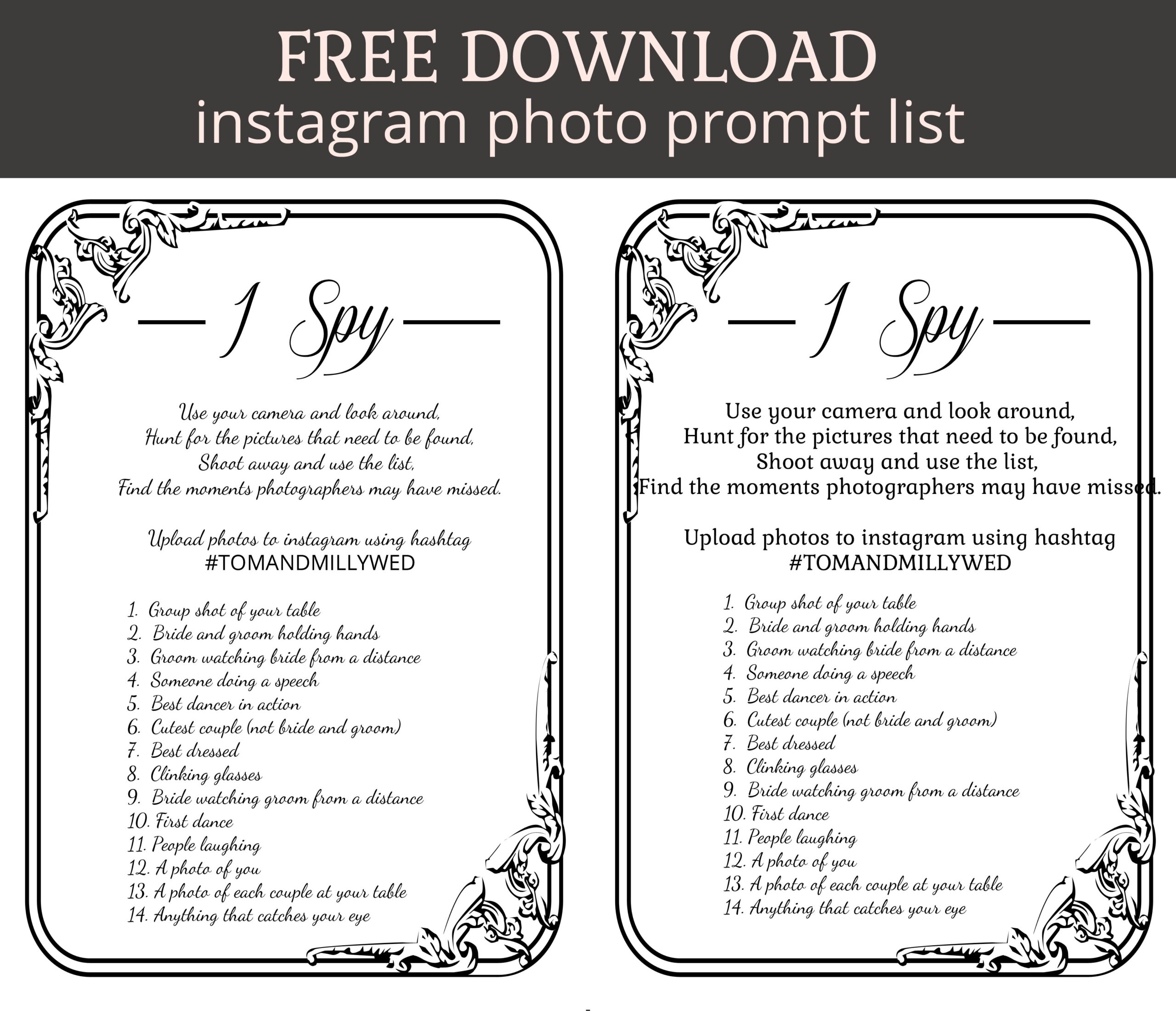 I Spy Prompt Sheet For Instagram Wedding Photo Uploads FREE DOWNLOAD UK Wedding Styling U0026 Decor Blog The Wedding Of My Dreams