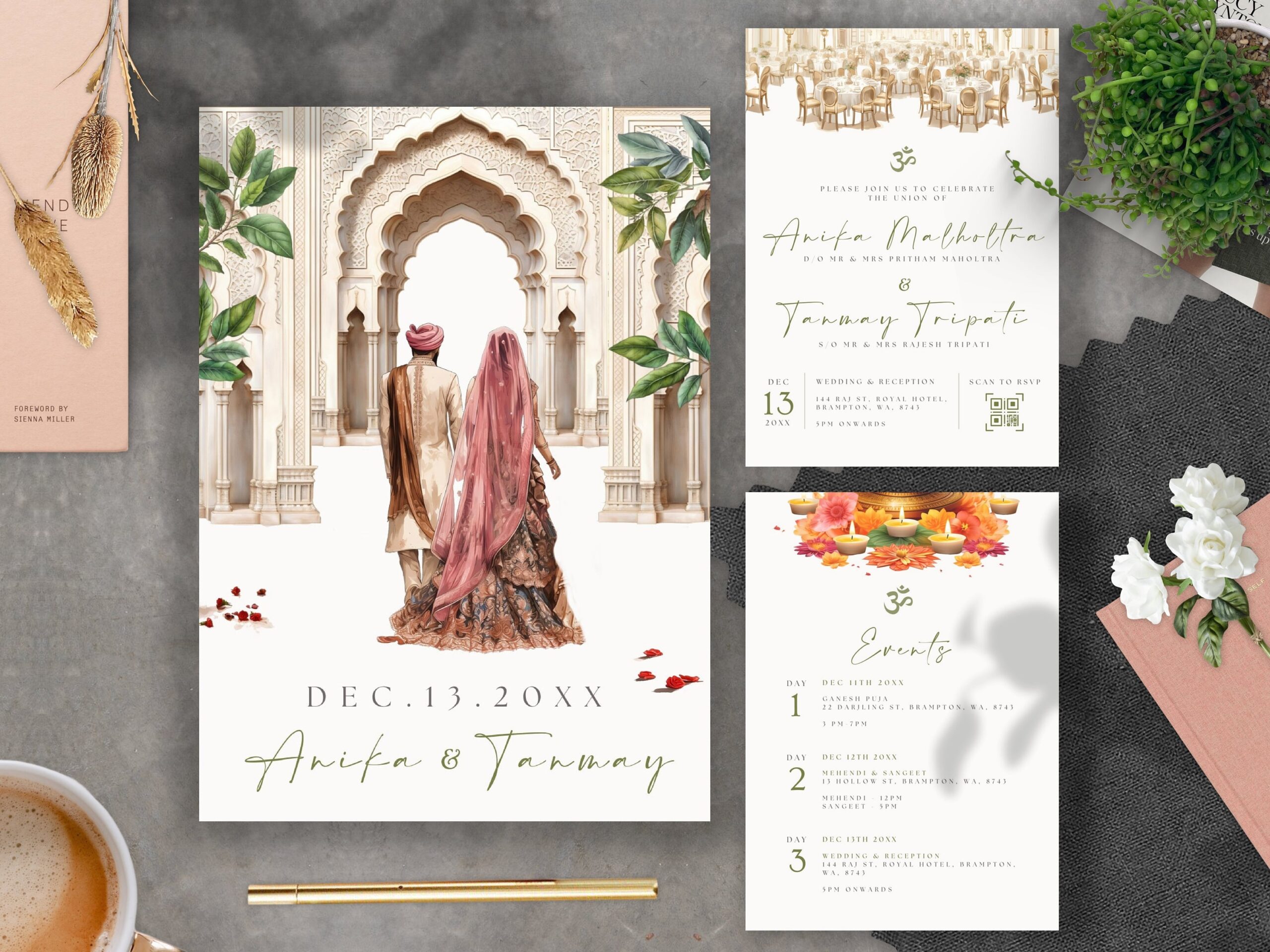 Indian Wedding Invitation Illustration Hindu Digital Invitation Hindu Wedding Couple Indian Graphic Shaadi Digital Muslim Template Canva Etsy