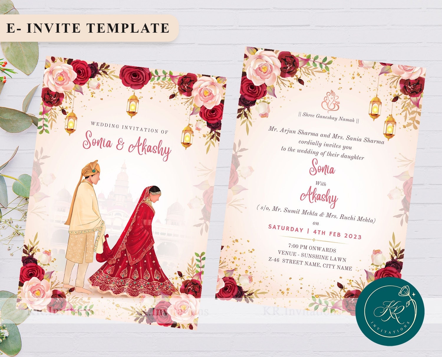 Indian Wedding Invitation Template Editable Wedding Invitation 
