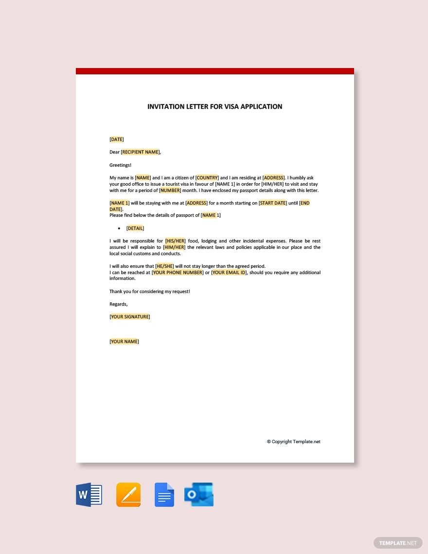 Invitation Letter For Visa Application In Google Docs Pages Word Outlook PDF Download Template