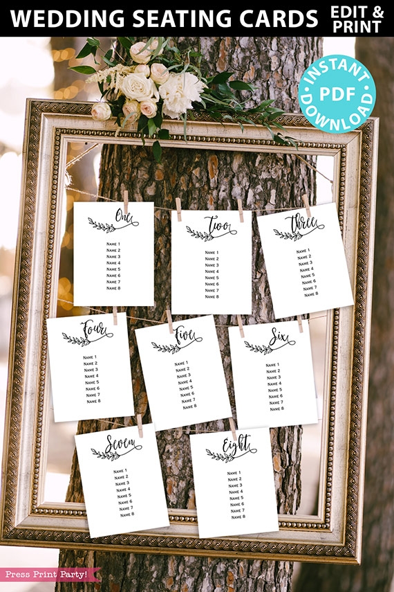 Invitations Announcements Printable Editable Wedding Table Card Boho 