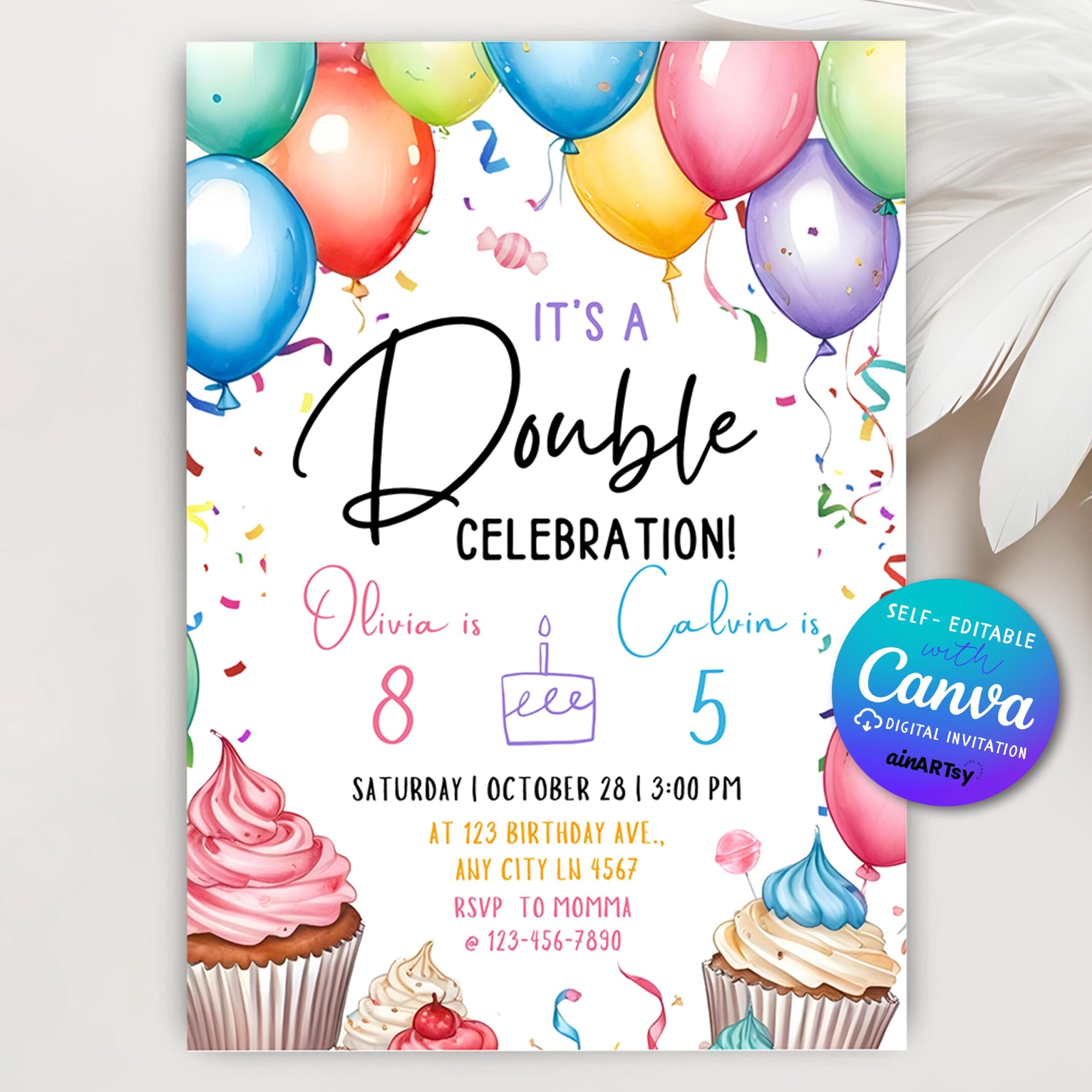 Join Party Birthday Invitation Sibling Birthday Party Double 