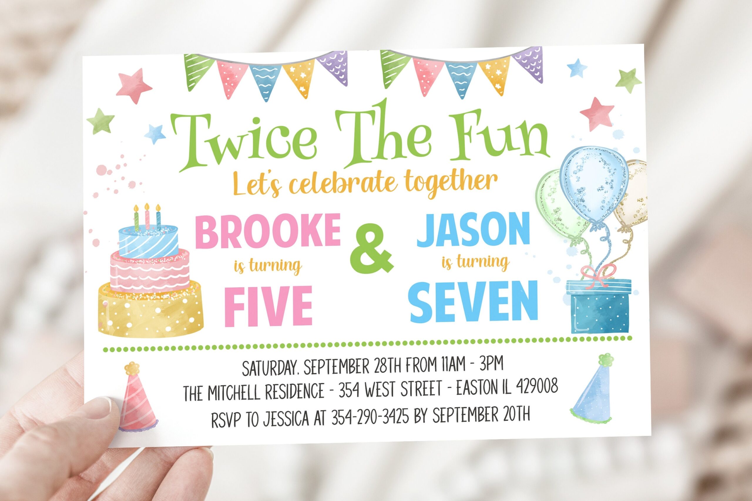 Joint Birthday Party Invitation Siblings Brother Sister 