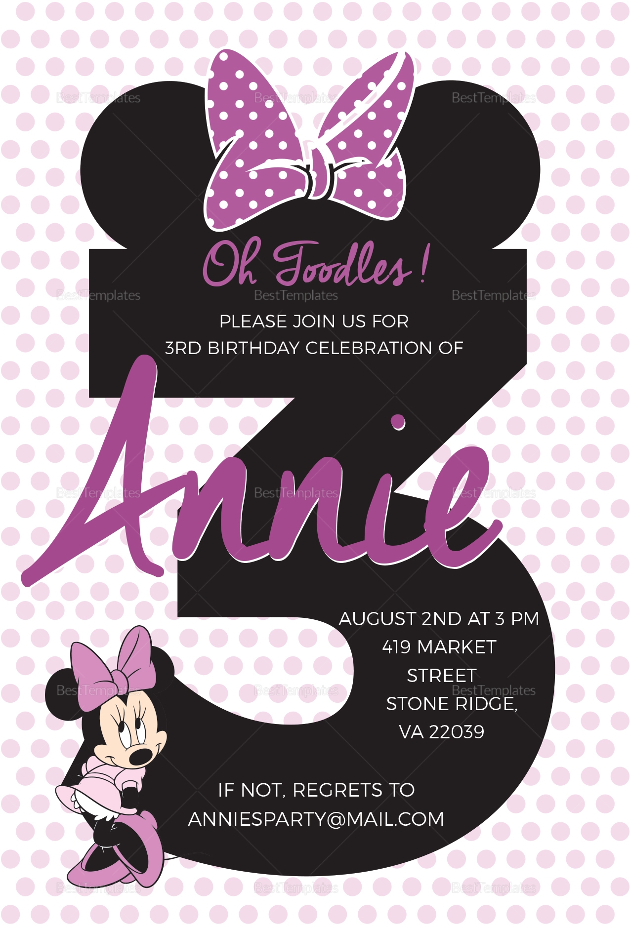 Joyous Minnie Mouse Invitation Design Template In PSD Word Publisher