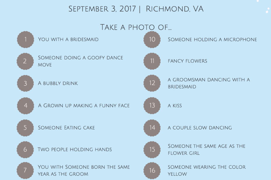 Kid Friendly Wedding Idea Photo Scavenger Hunt Goodshuffle Pro Worksheets Library