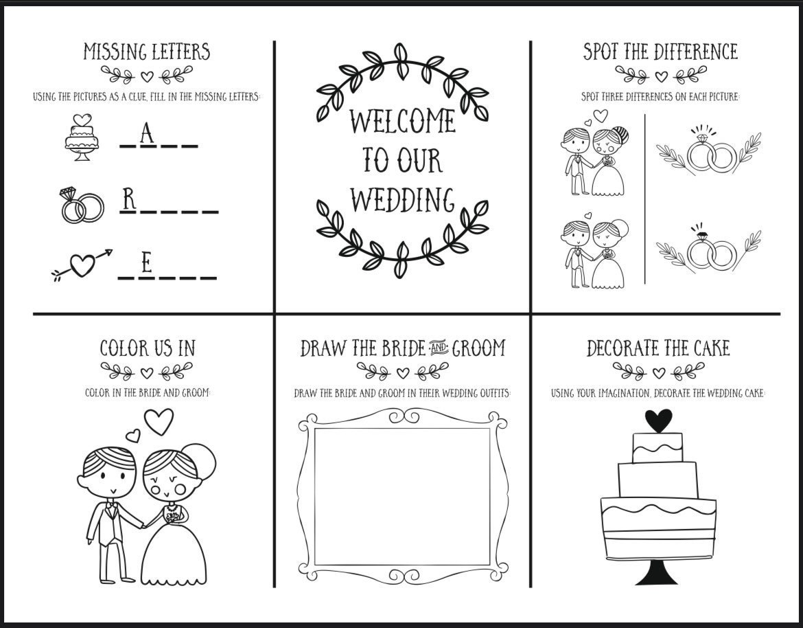 Kids Wedding Activity Page Kids Wedding Table Kids Wedding Coloring Placemat INSTANT DOWNLOAD