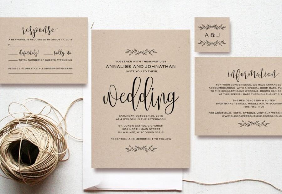 Kraft Wedding Invitation Printable Rustic Invitation Set Cheap
