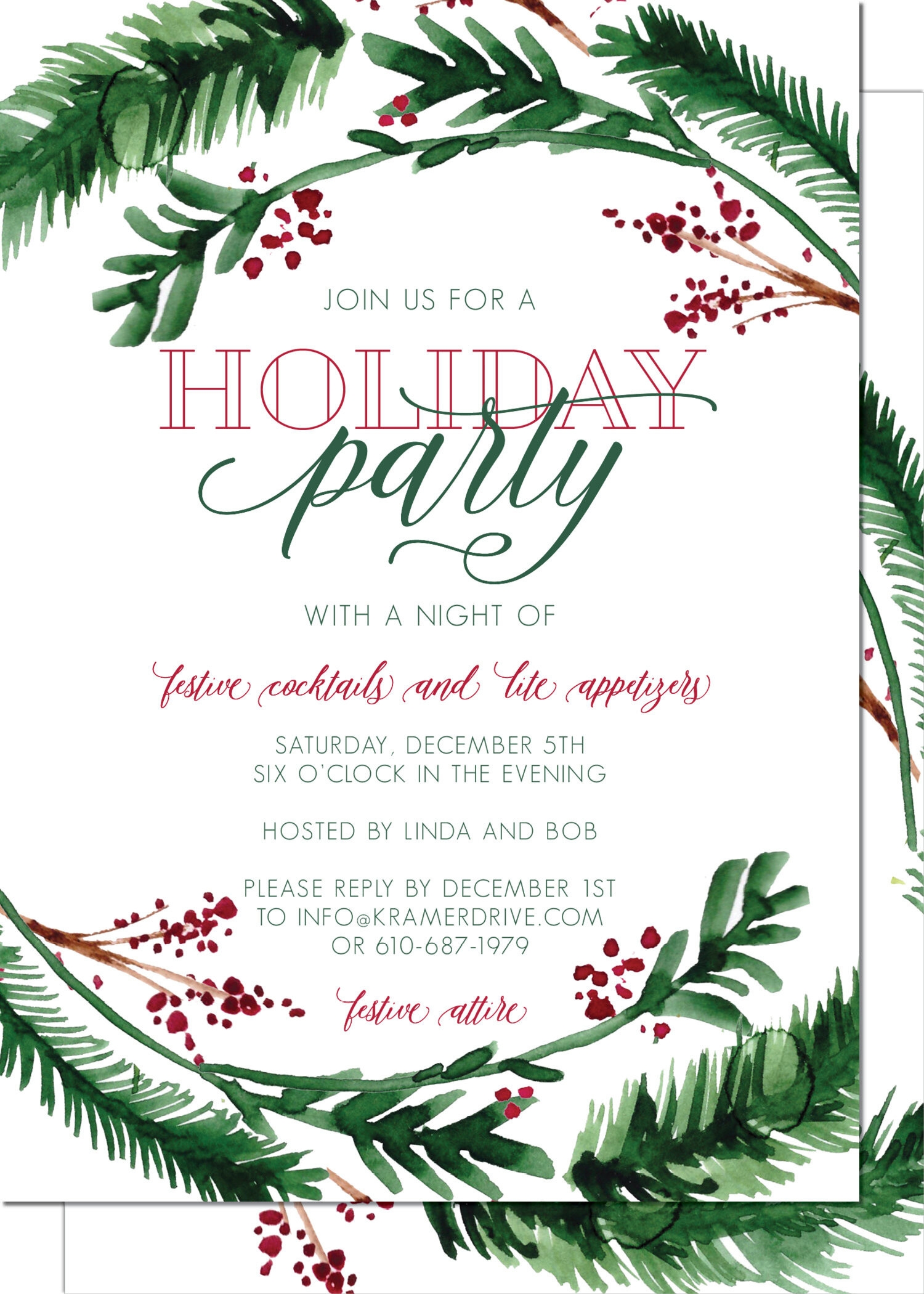 Kramer Drive Holiday Invitation Holiday Laurel