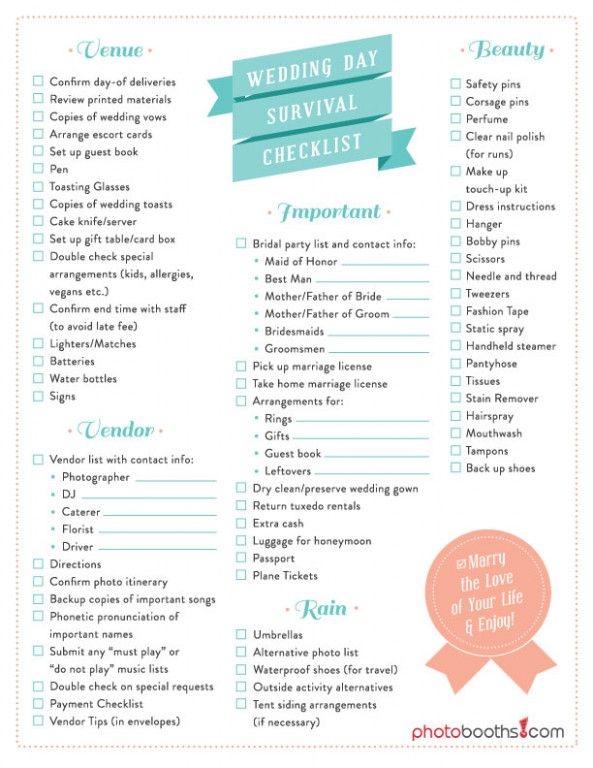 Last Minute Wedding Checklist Printable Printable Calendars AT A GLANCE