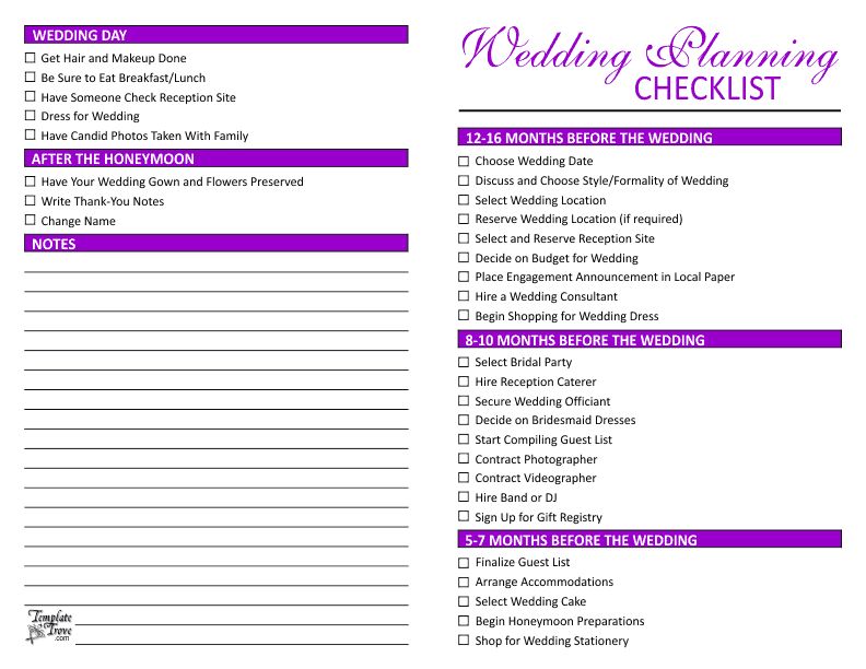 Last Minute Wedding Checklist Printable