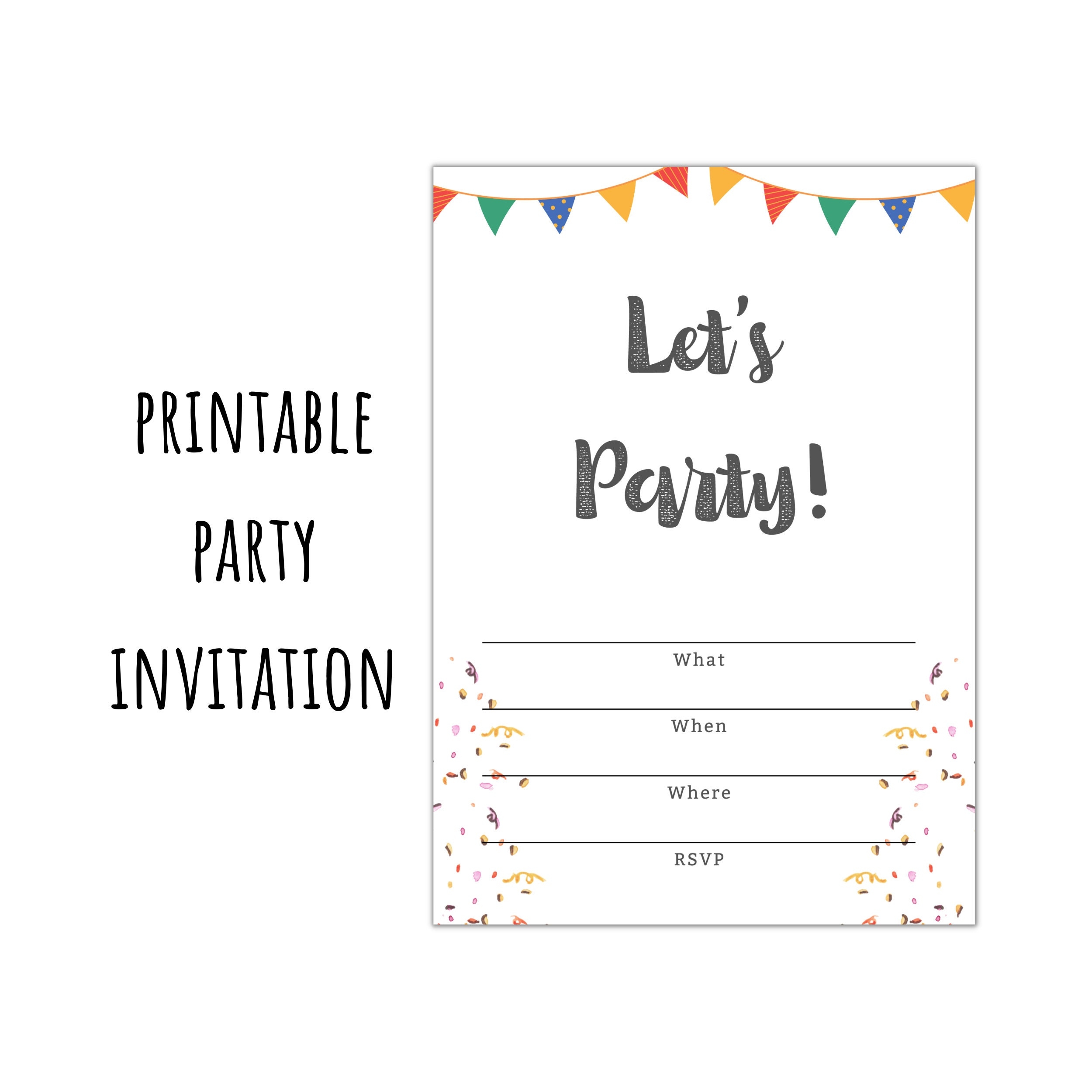 Let s Party Fill In The Blank Party Invitation Instant Download PDF 5x7