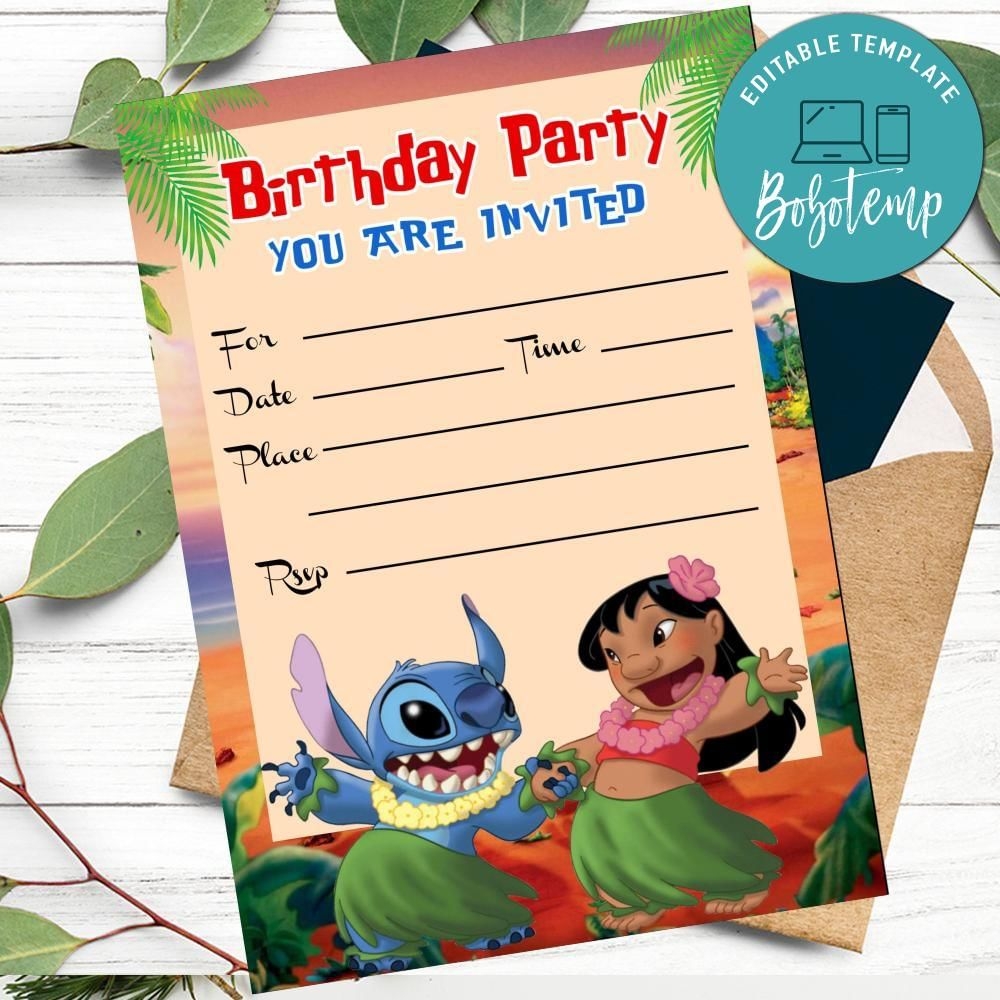 Lilo And Stitch Fill In Blank Invitation Customizable Template Bobotemp