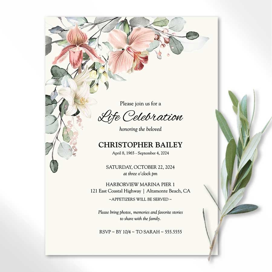 Lily Celebration Of Life Invitation Template For Funeral Memorial