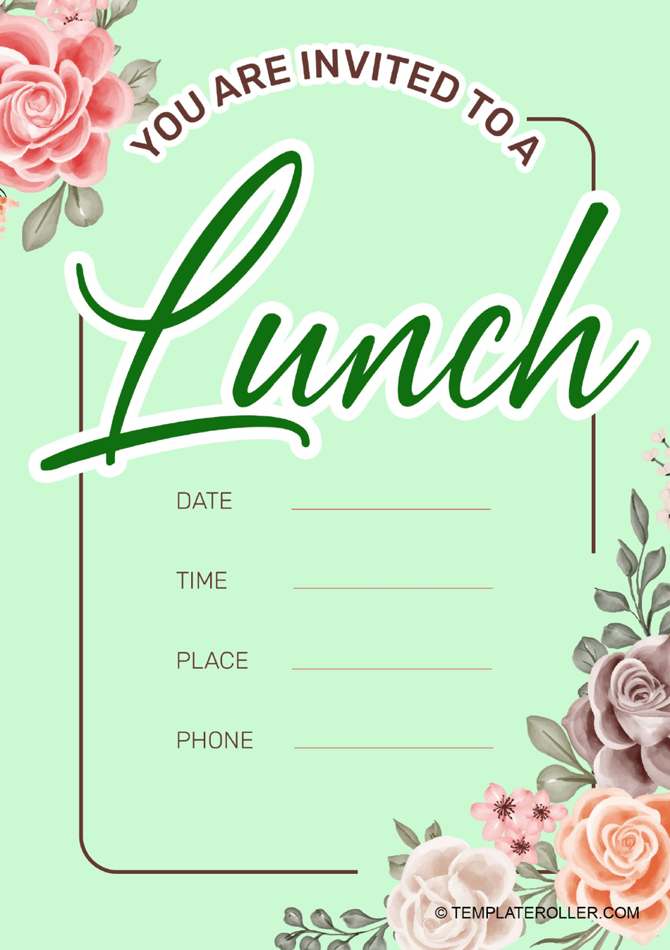 Lunch Invitation Template Light Green Download Printable PDF Templateroller
