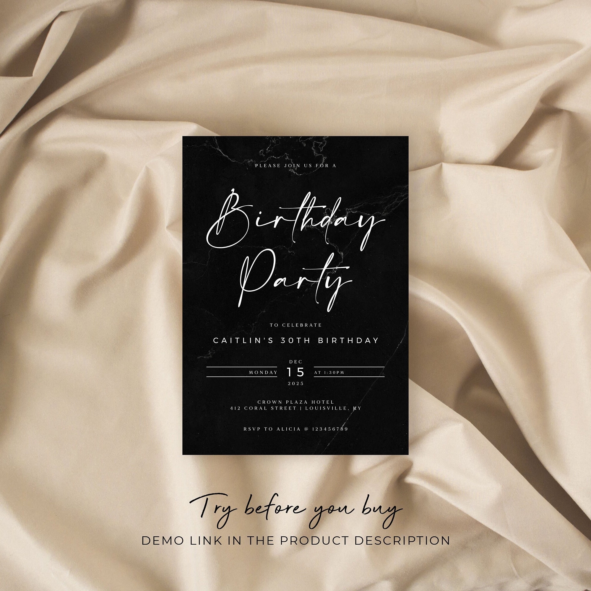 Luxury Black Marble Birthday Invitation Template Birthday Invite Instant Download Printable Edgy Black Invitation Modern Birthday Invite Etsy