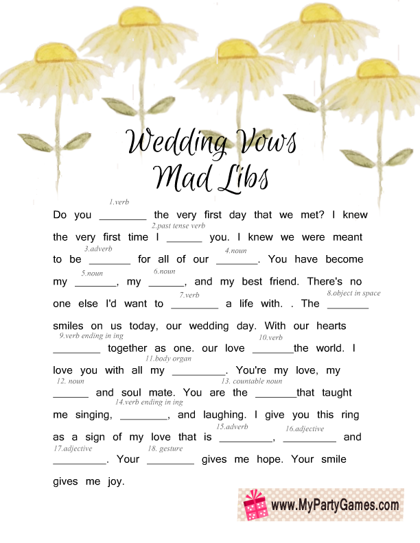 Mad Libs Free Printable Wedding Vows Printable Mad Libs