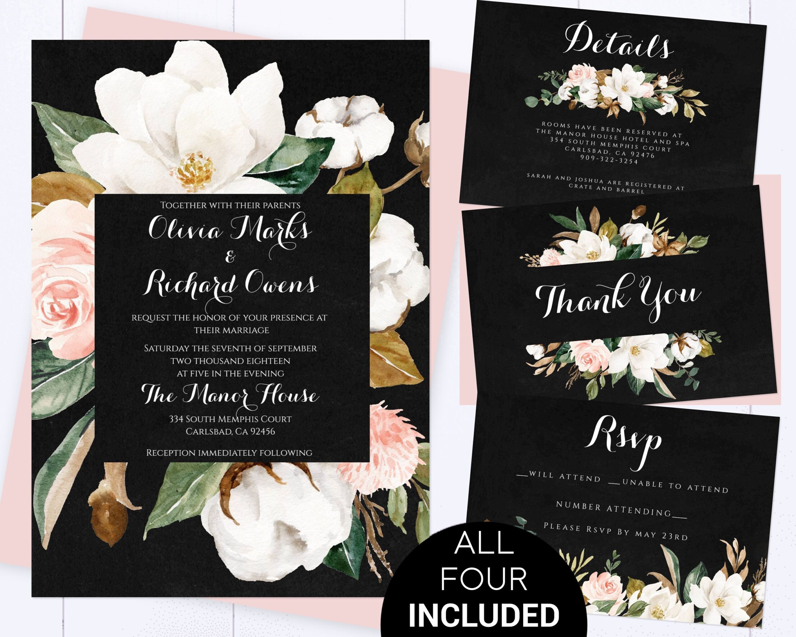 Magnolia Wedding Invitation Printable Floral Wedding Etsy