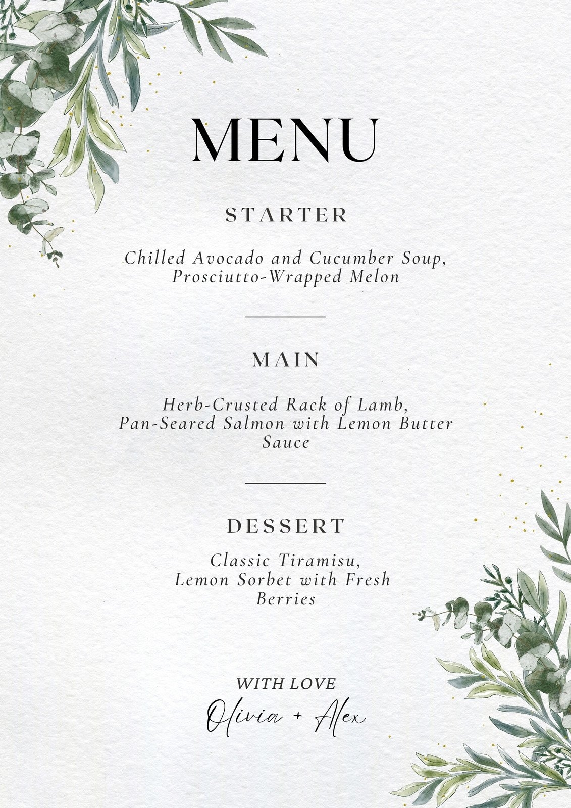 Menu Templates Wedding Food Elegant Wedding Food Menu Template