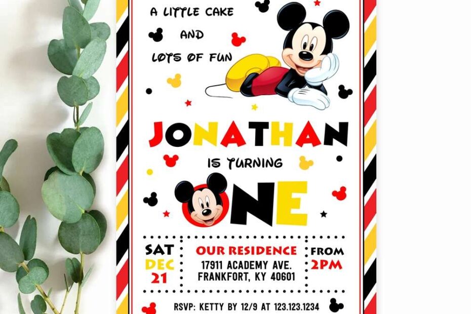 Mickey 1st Birthday Invitation Edit Yourself Online FREE Demo