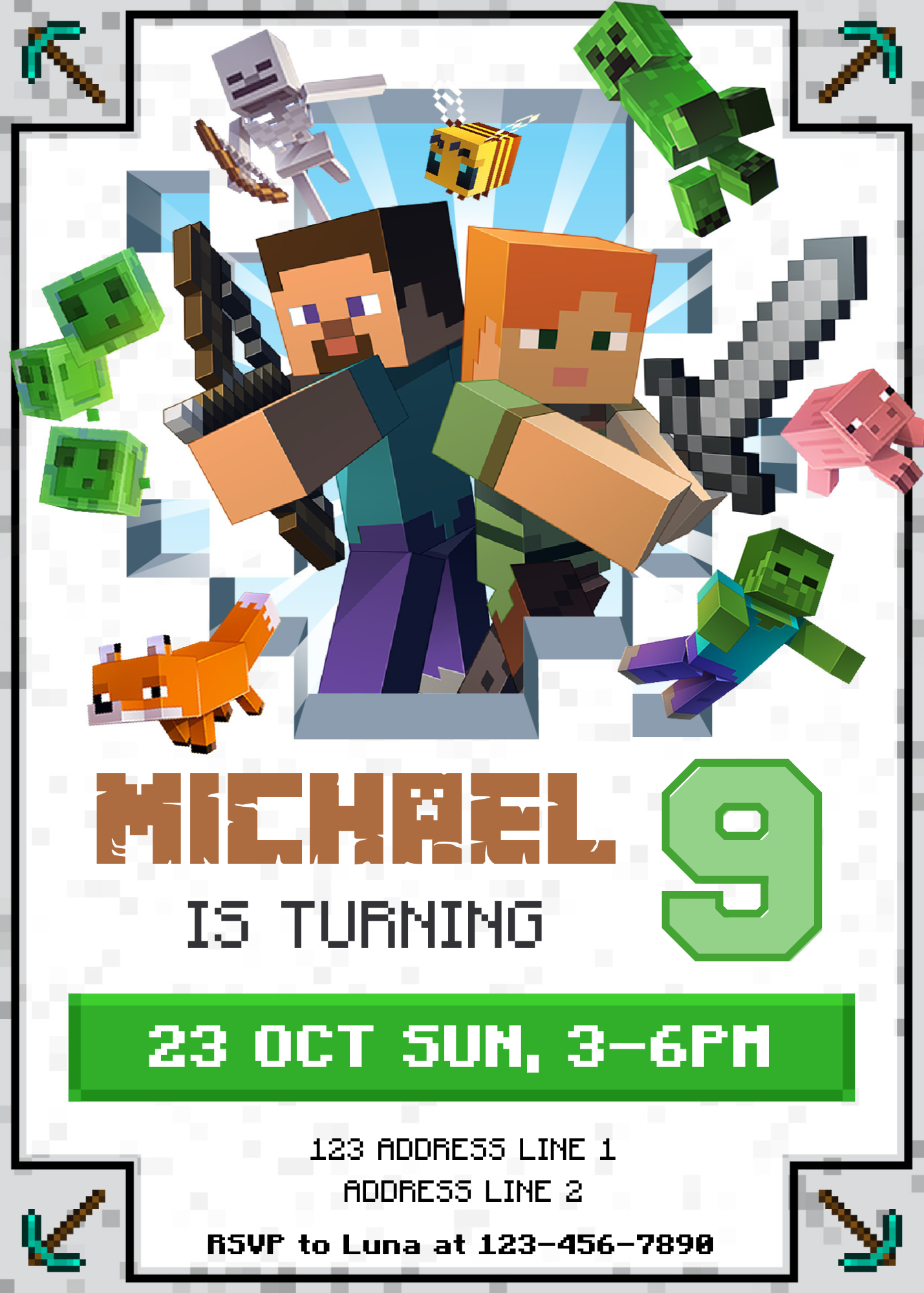 Minecraft Birthday Invitation Template Canva 1 Payhip