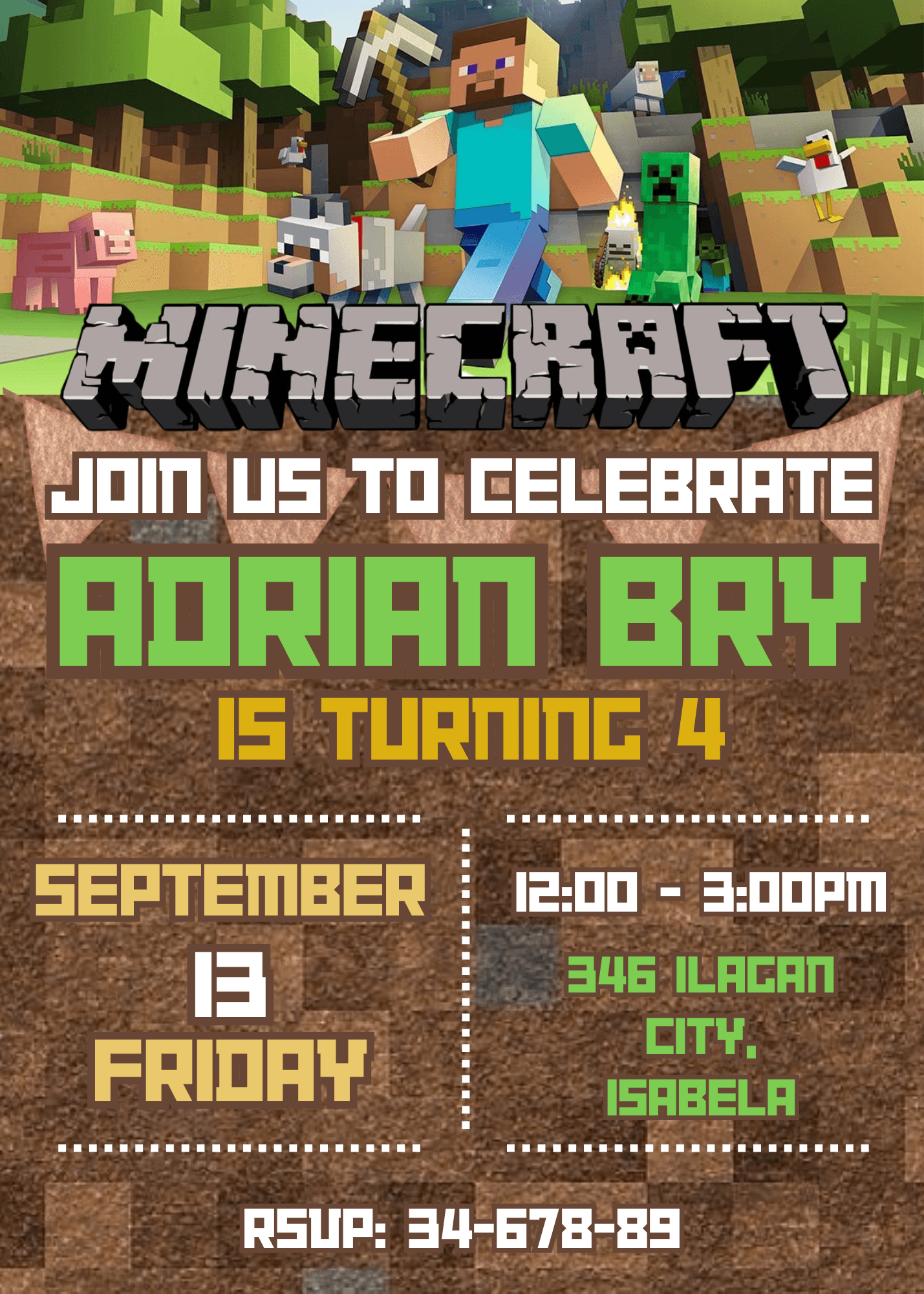 Minecraft Invitation Template By Bautistakathy1416 Raket PH