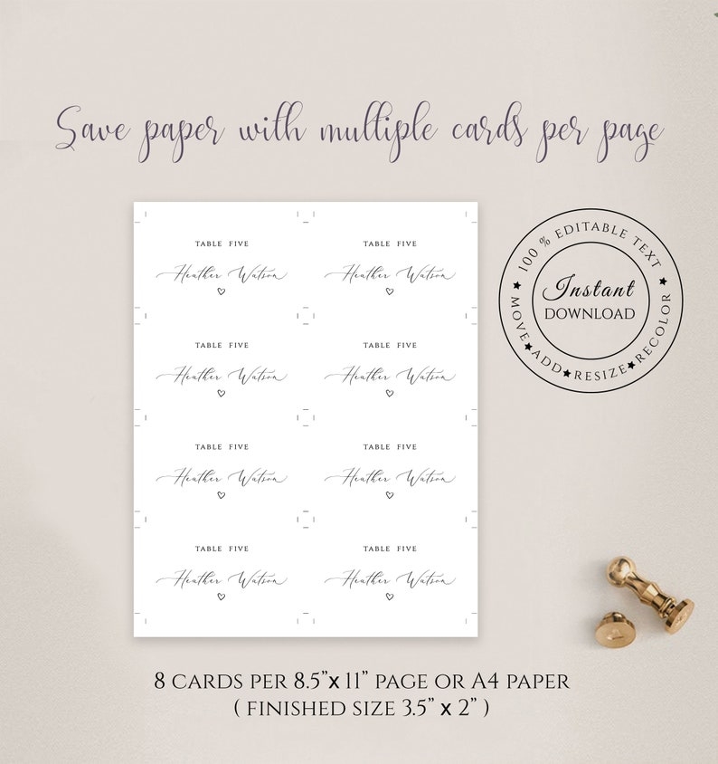 Minimalist Wedding Place Card Template Printable Escort Card Etsy