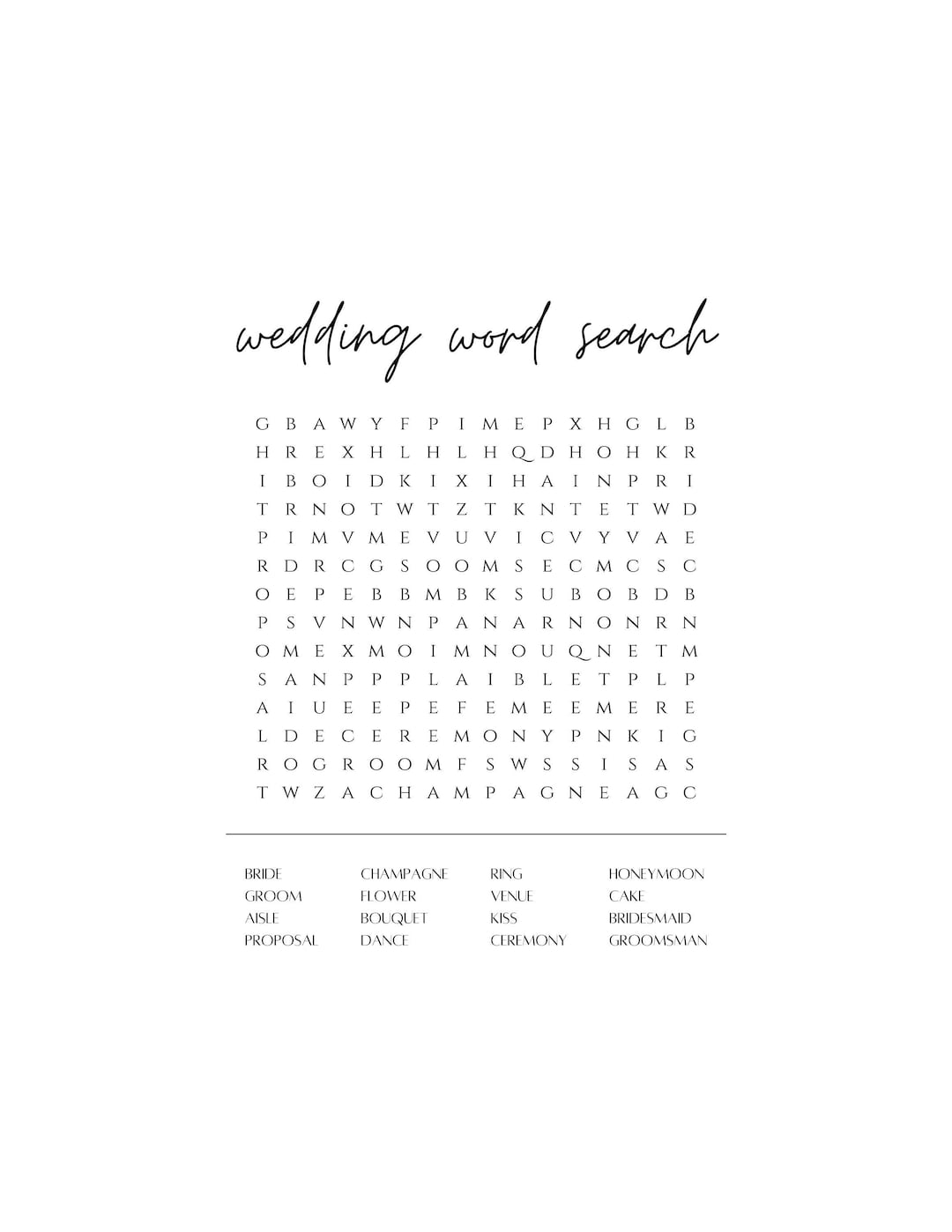 Minimalist Wedding Word Search Etsy