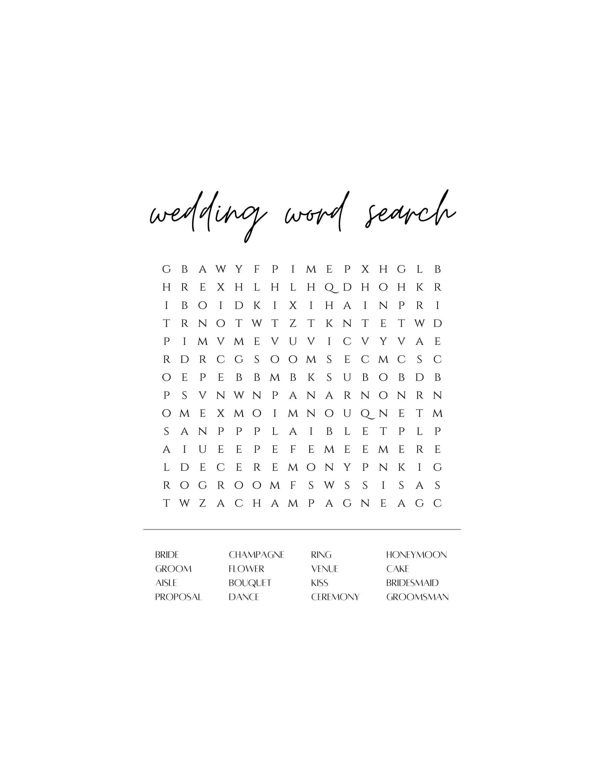 Minimalist Wedding Word Search Etsy