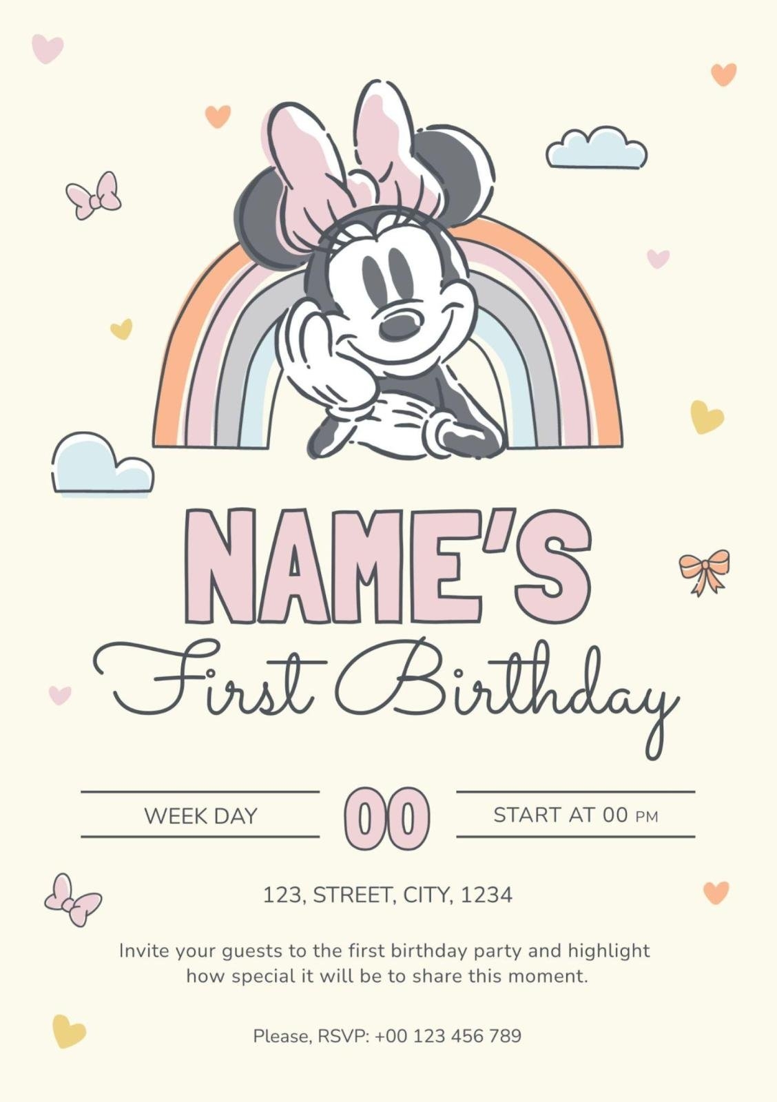 Minnie Mouse First Birthday Invitation Presentation
