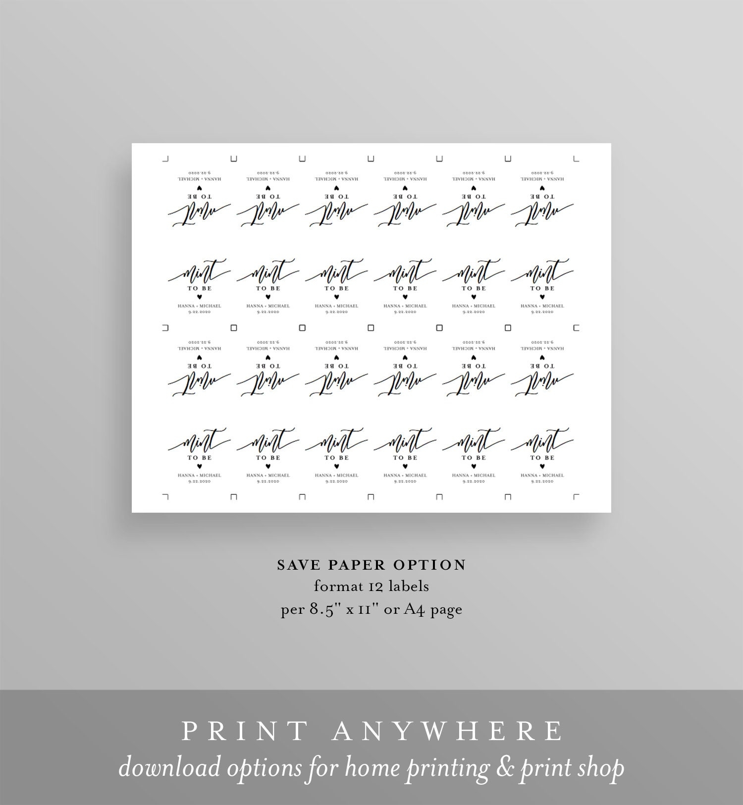 Mint To Be Label Template Tic Tac Wraparound Printable Wedding Or Bridal Shower Mint Favor Sticker Instant Download Templett 008 101TT