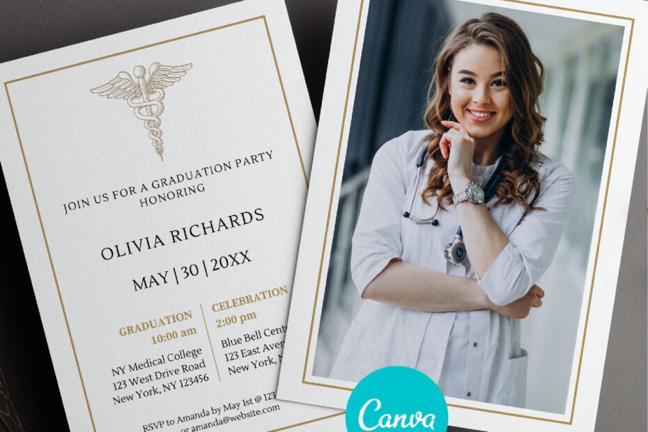 Modern Medical School Graduation Invite Template With Photo Doctor Graduation Ceremony Invitation Canva Template Etsy