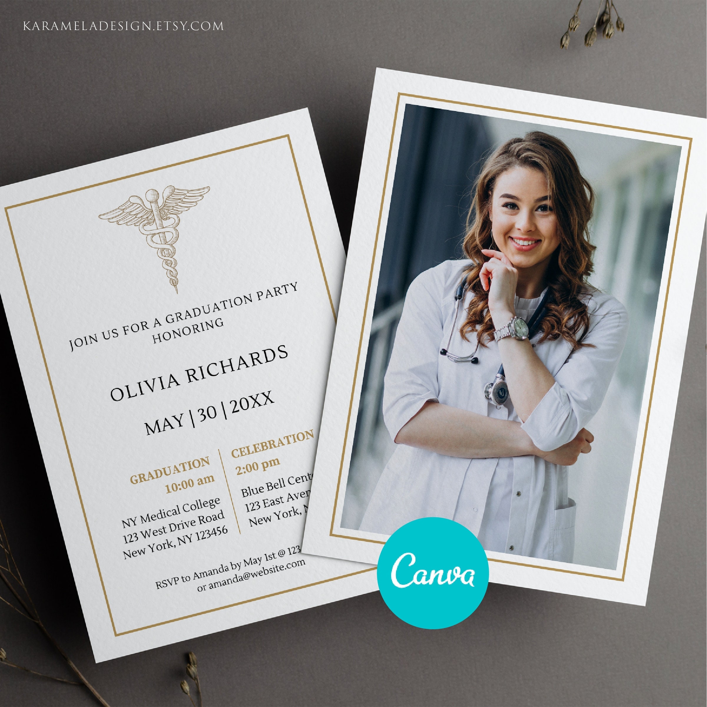 Modern Medical School Graduation Invite Template With Photo Doctor Graduation Ceremony Invitation Canva Template Etsy