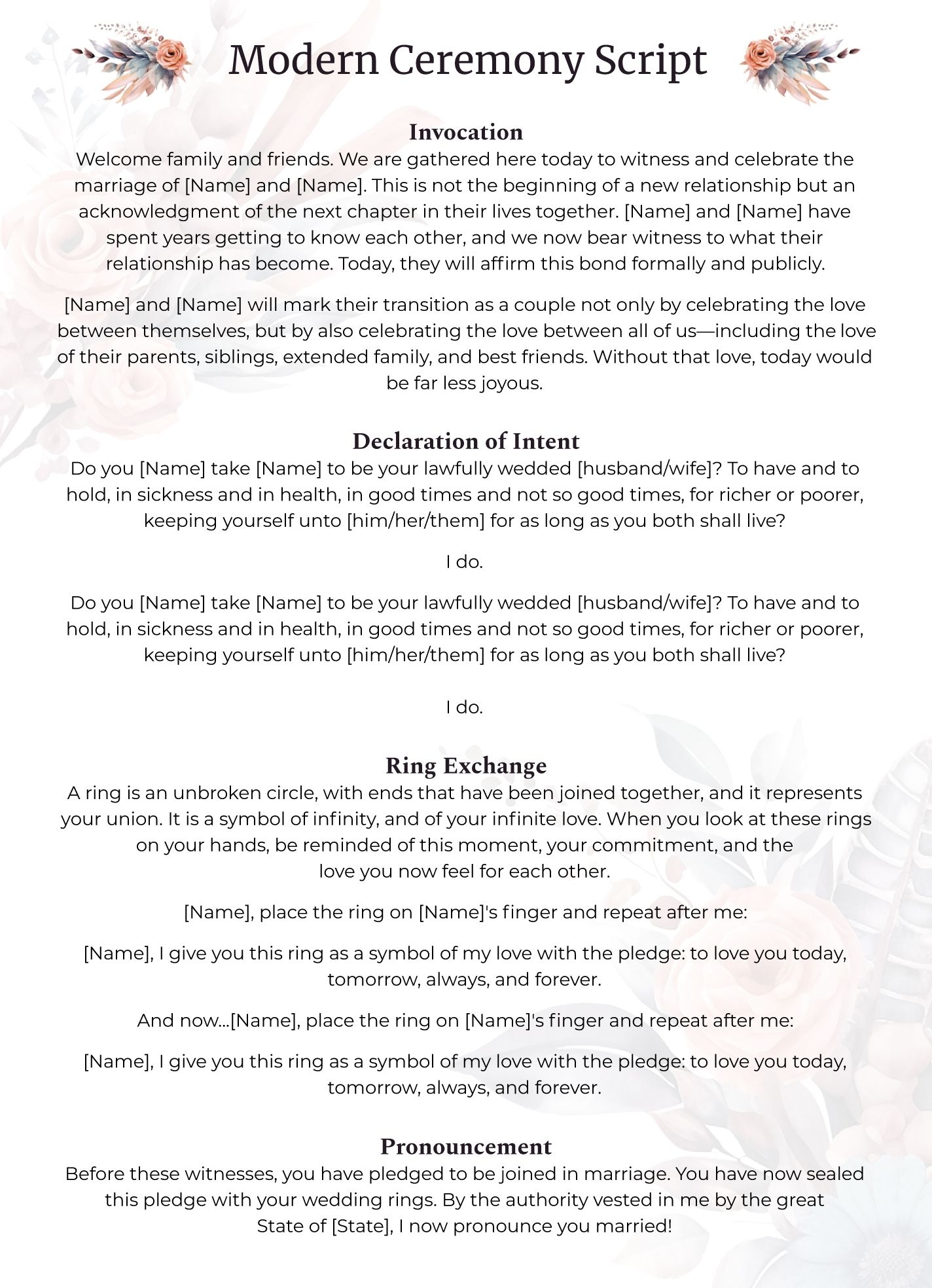 Modern Wedding Ceremony Script Free Google Docs Template Artofit
