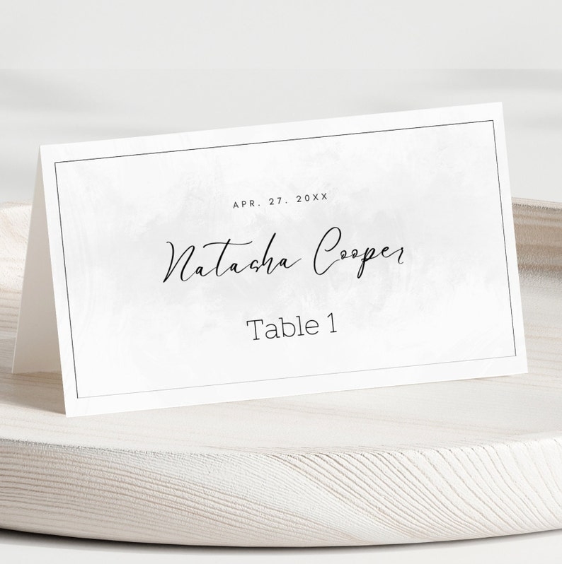 Modern Wedding Table Place Card Template Minimalist White Wedding 