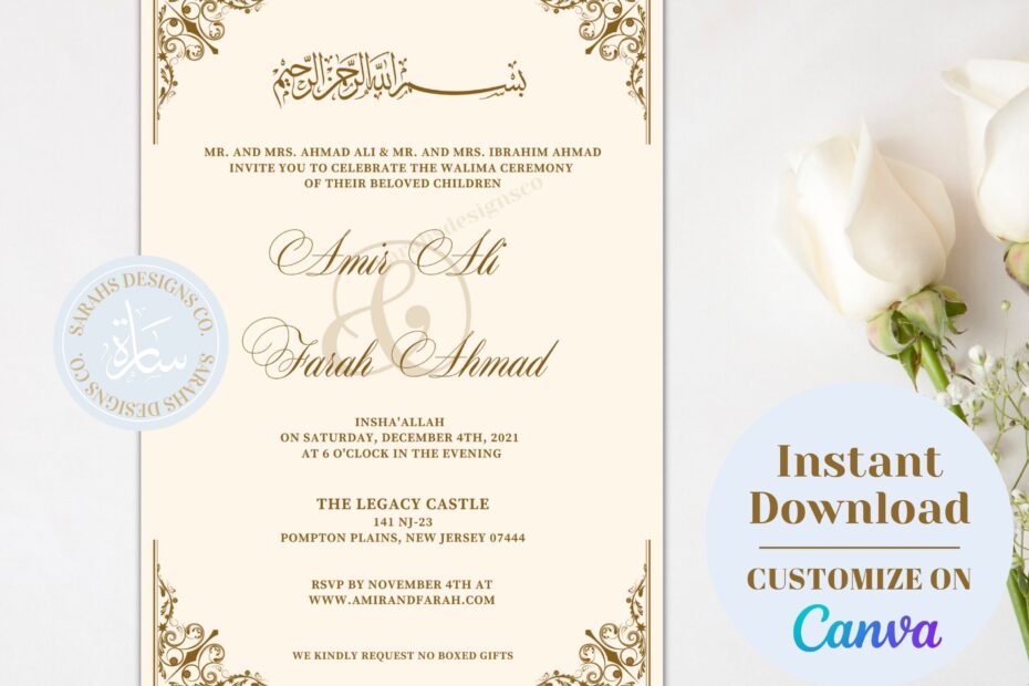 Muslim Wedding Invitation Digital Download Easy To Edit