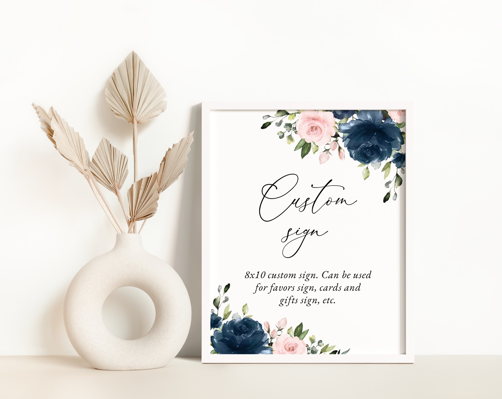 Navy And Blush Flowers Custom Sign Wedding Sign Party Sign