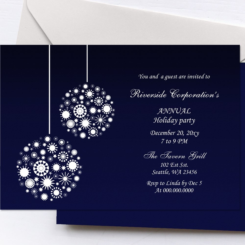 Navy Ornaments Holiday Party Invitation Ms Word Template