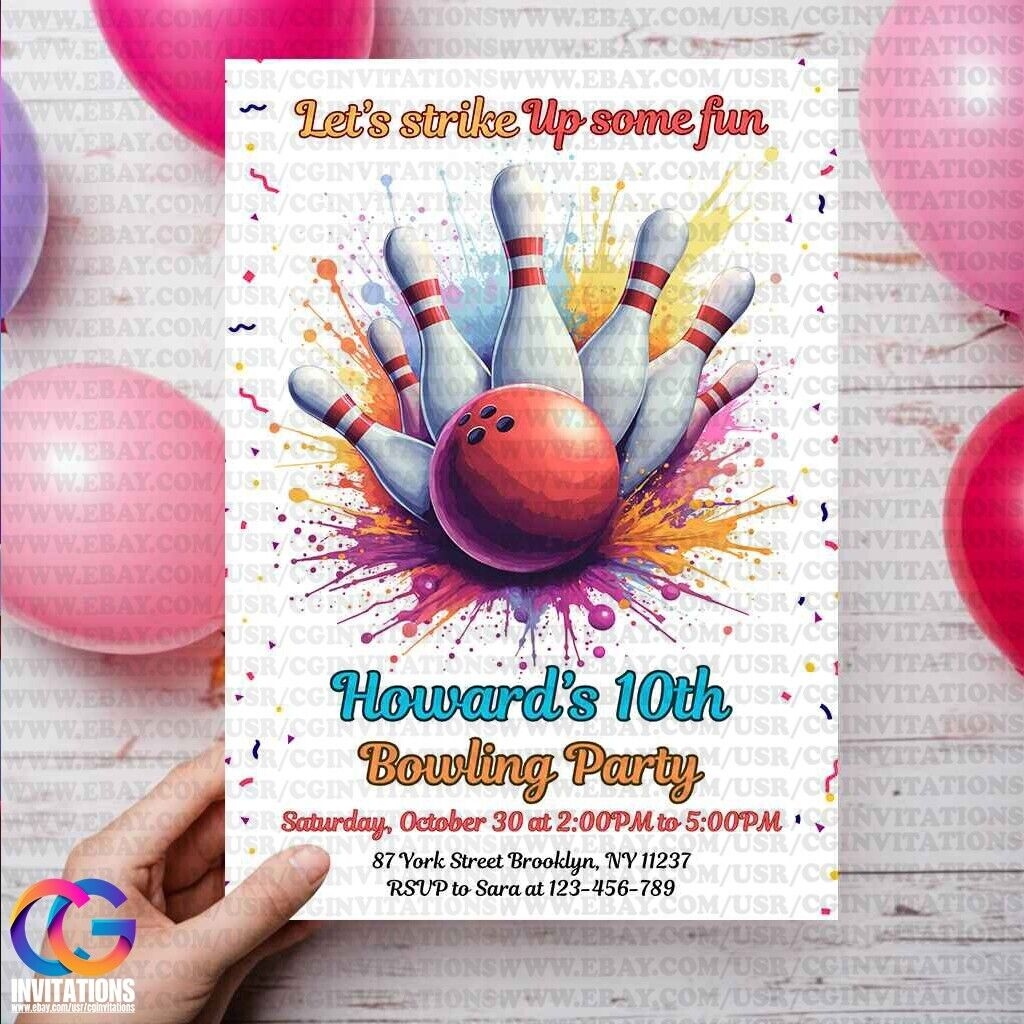 Neon Original Bowling Party Invitation Retro