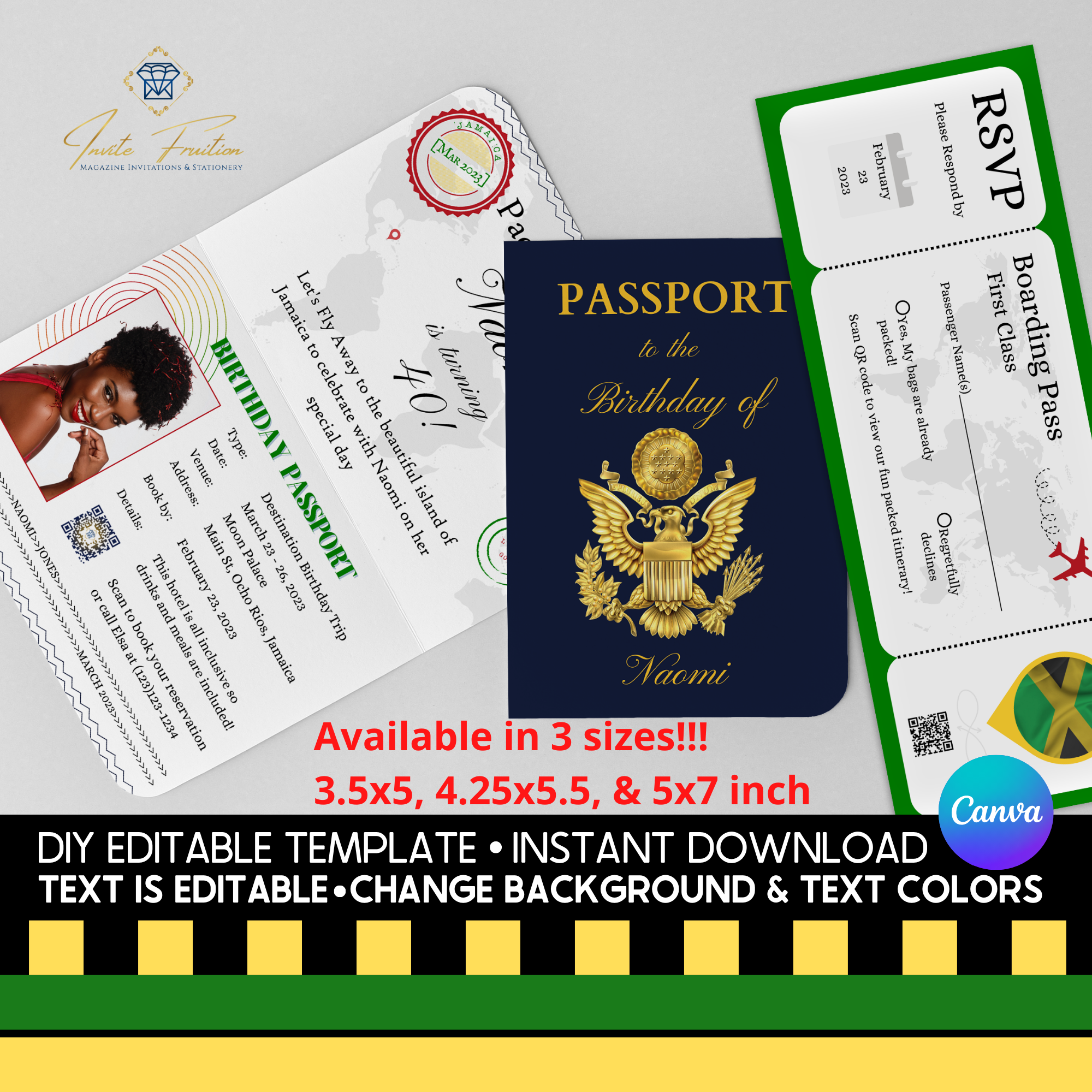New Adventurous DIY Birthday Passport Invitation 3 Sizes