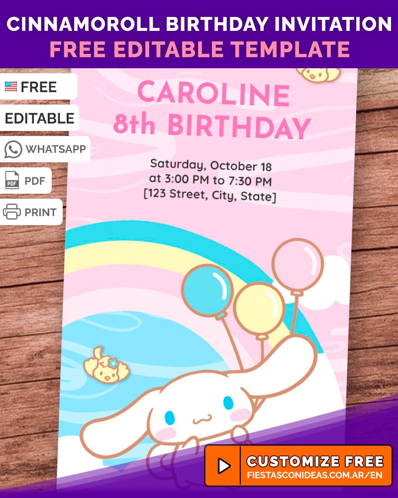 NEW Free Cinnamoroll Invitation Templates For Birthdays WhatsApp PDF E Imprimir