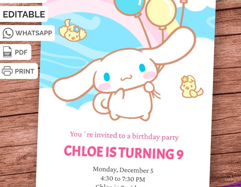 NEW Free Cinnamoroll Invitation Templates For Birthdays WhatsApp PDF E Imprimir