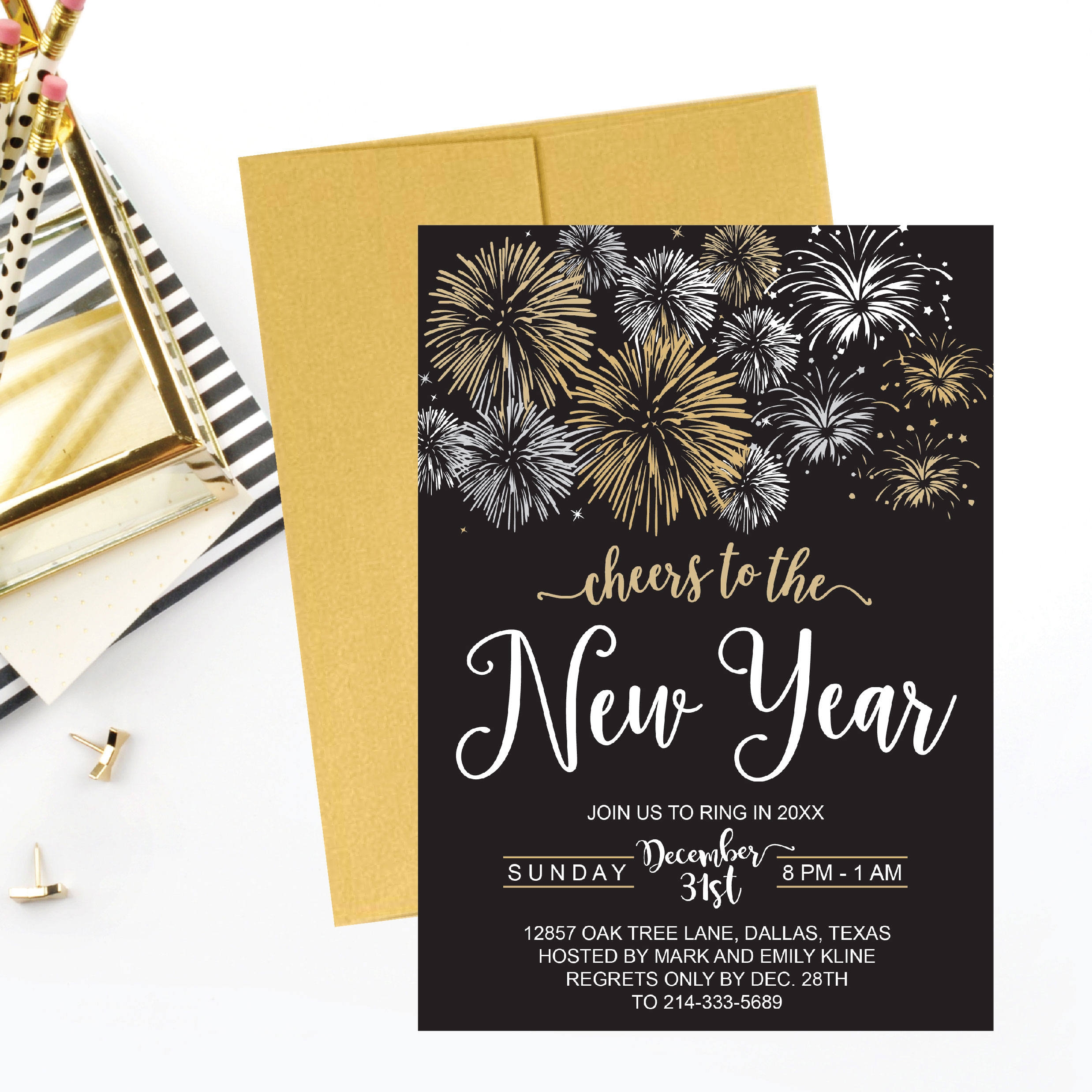 New Year s Eve Party Invitation Template Elegant Black And Gold 