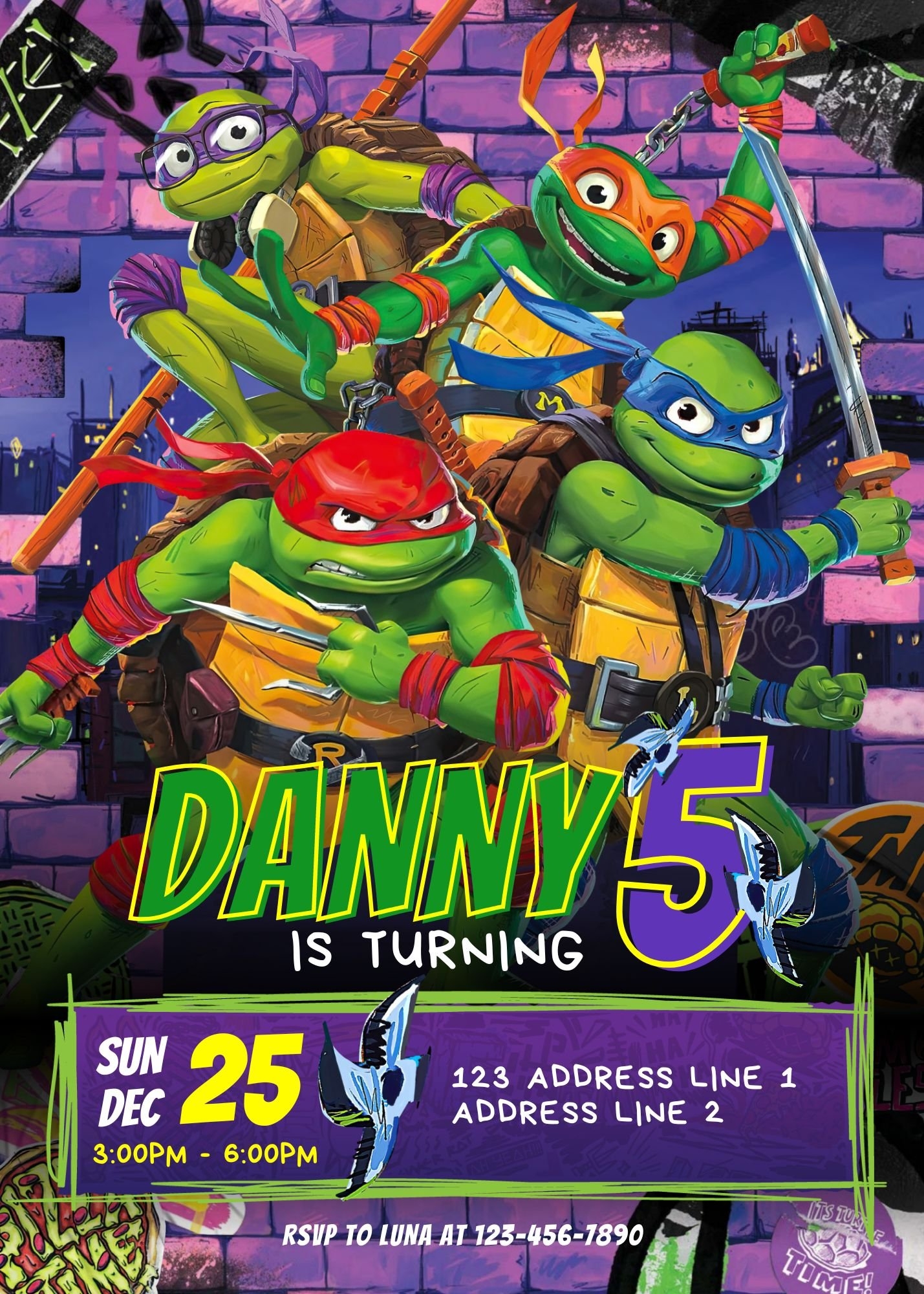 Ninja Turtles Birthday Invitation TMNT Digital Birthday Invitation Ninja Turtle Editable Digital Invitation Kids Birthday Invitation Birthday Supplier Payhip