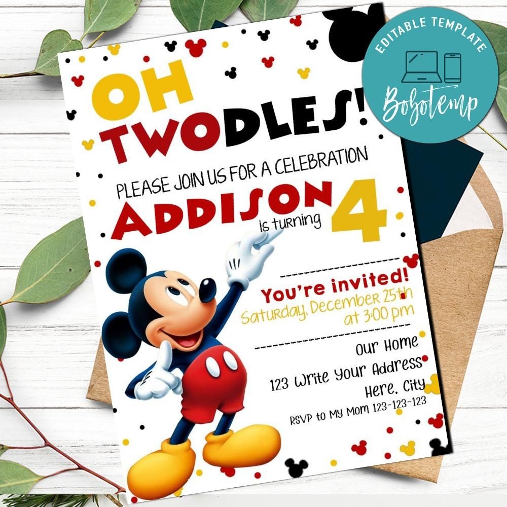 Oh Twodles Mickey Mouse Birthday Invitation Printable DIY Bobotemp