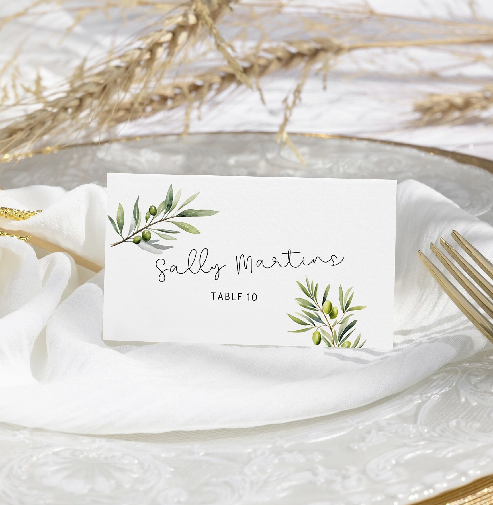 Olive Wedding Place Cards Printable Place Cards Place Card Template 