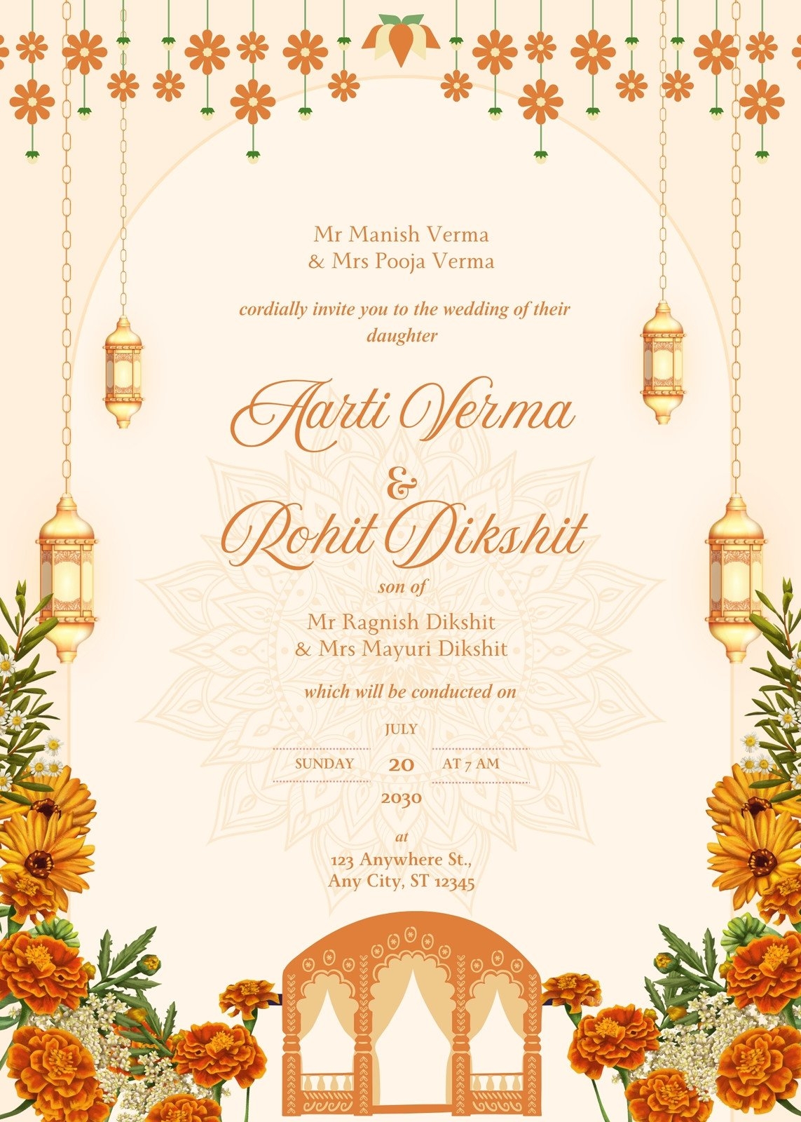 Orange Gold Traditional Indian Wedding Invitation