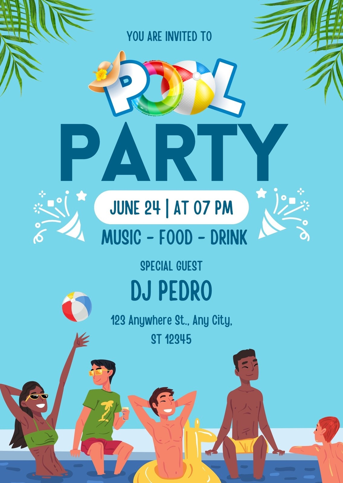 Page 2 Free Printable Customizable Pool Party Invitation Templates Canva