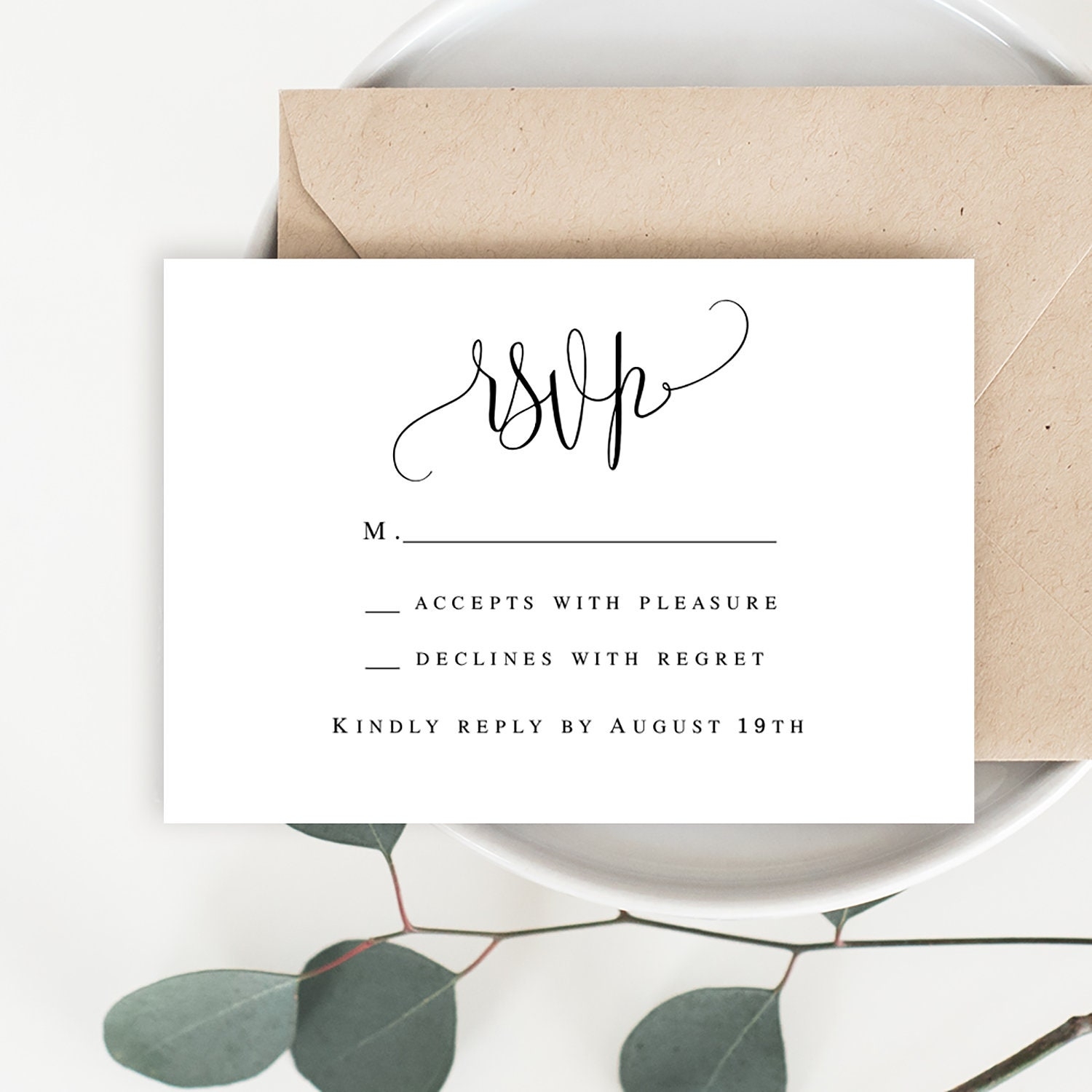 Paper Party Supplies RSVP Reply Card Printable Wedding Invitation 