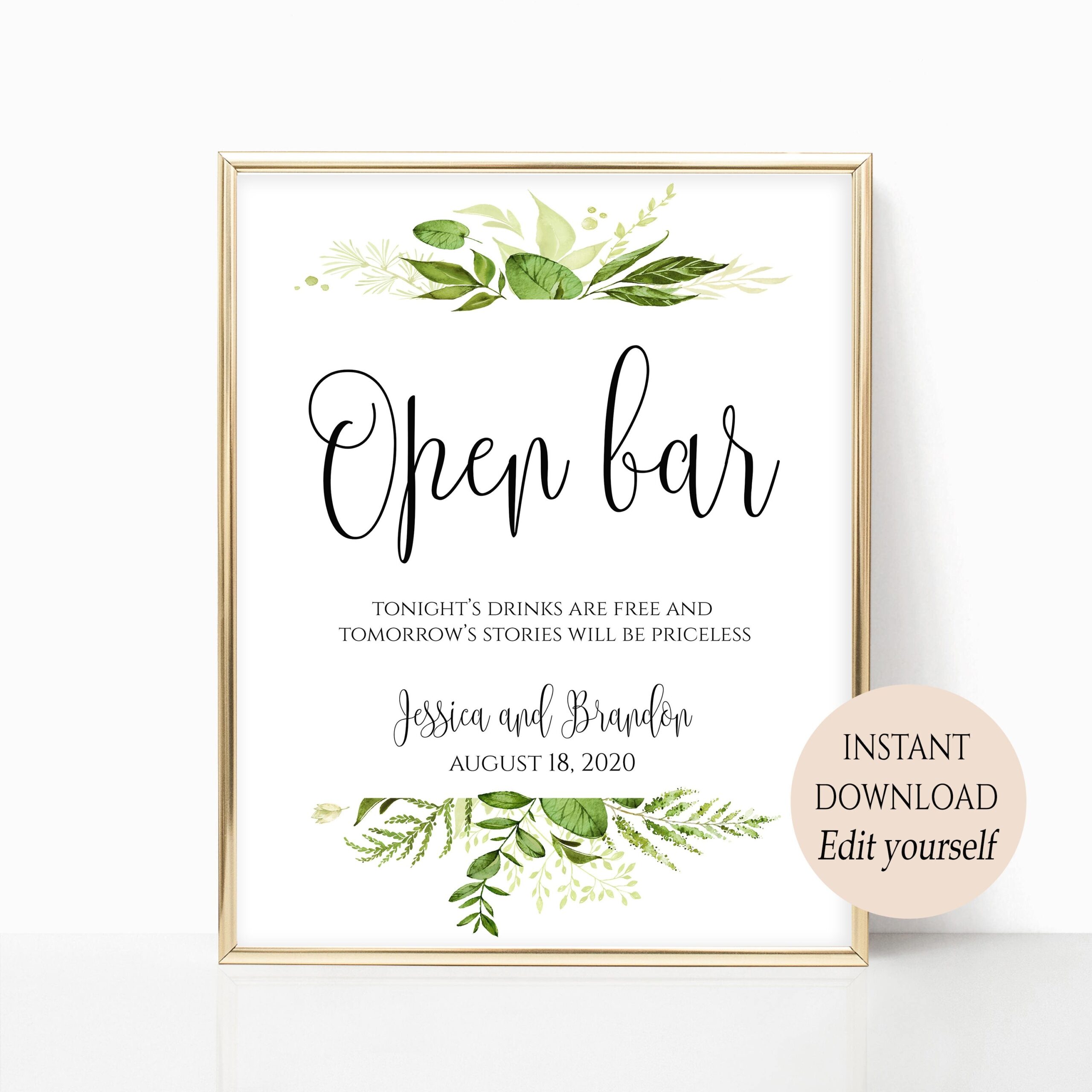 Paper Wedding Sign Printable Template EDITABLE 008 CF15 Wedding Open 