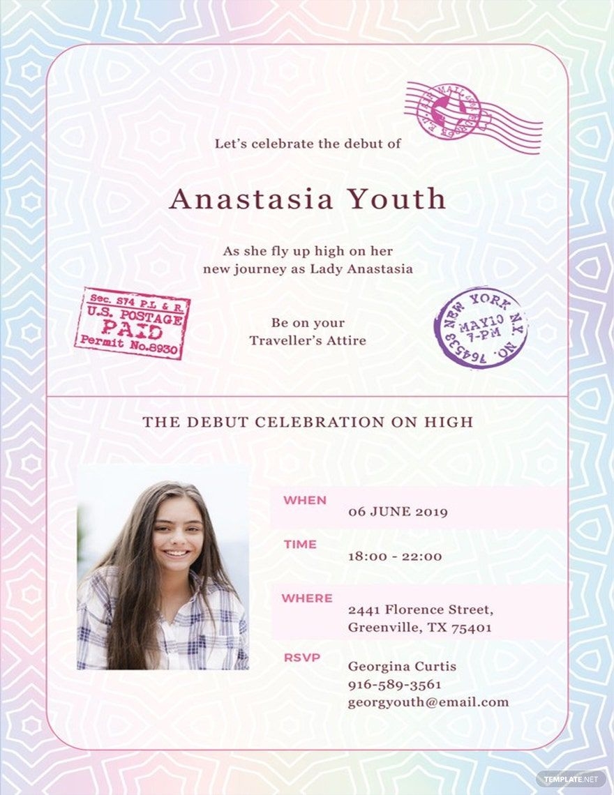 Passport Debut Invitation Template In Pages Publisher PSD 
